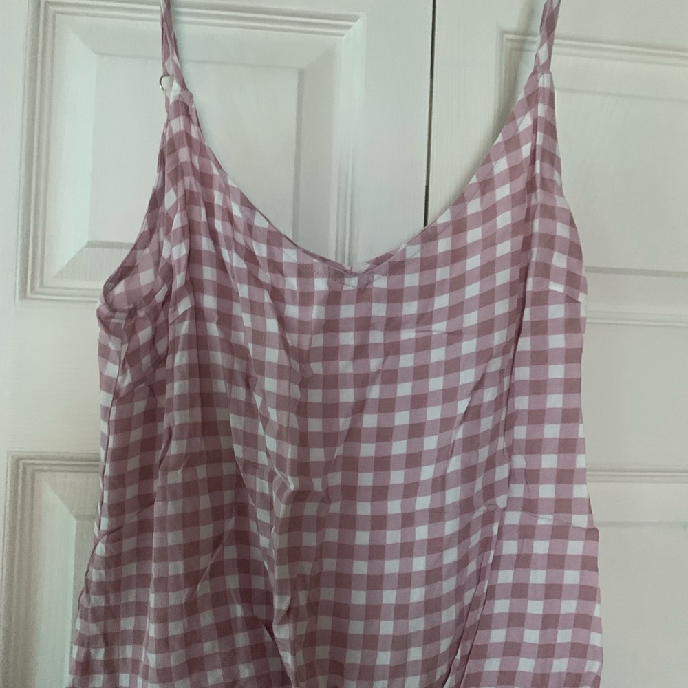 Delightful checked tank with adjustable straps and faux knot at front